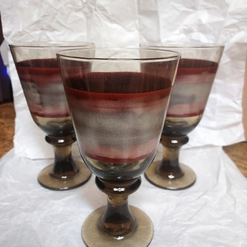Libbey Sango Nova Brown and Burgundy Goblets set of 3,Stamped....B103